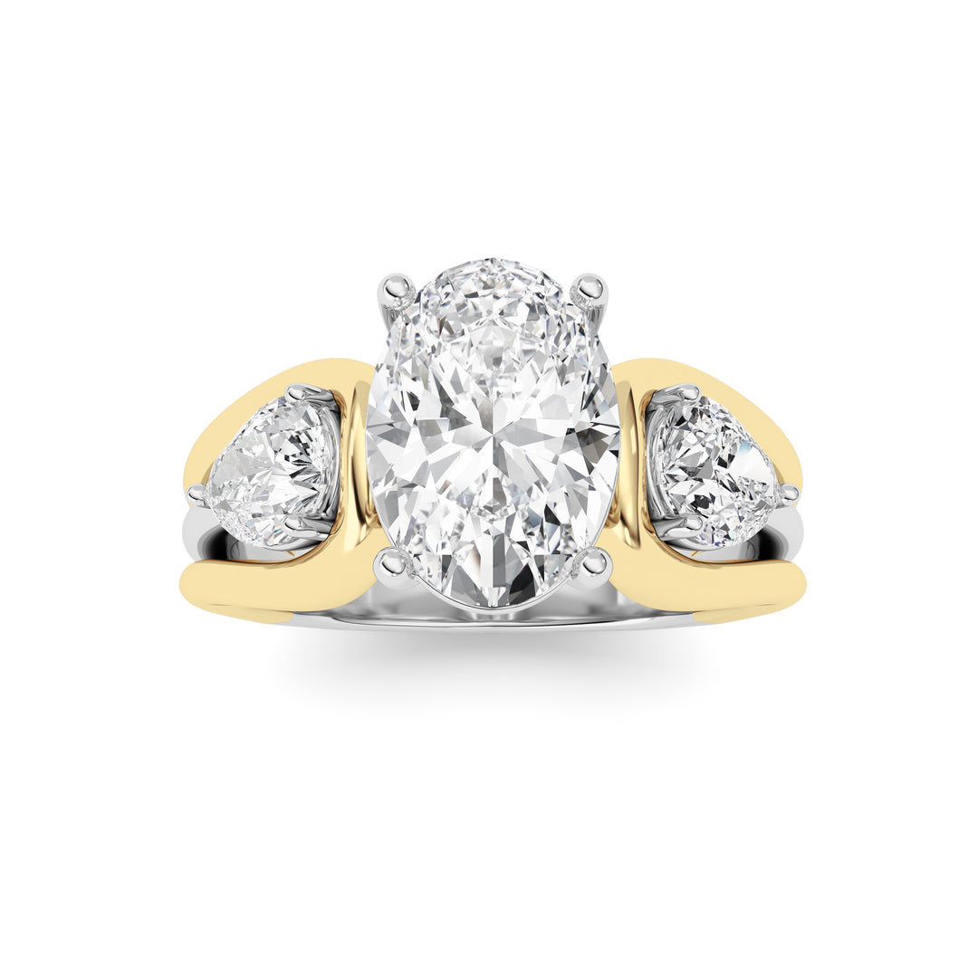 3Cttw Oval Shaped Lab Grown Diamond (F/VS) Two Tone Solitaire Engagement Ring in 14K Gold