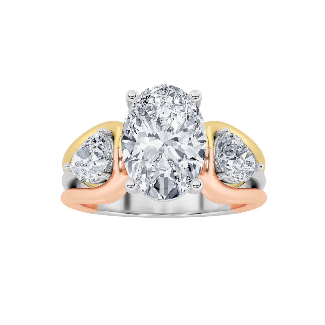 14K Rose Gold 6ctw Lab Diamond Three-Stone Oval Ring