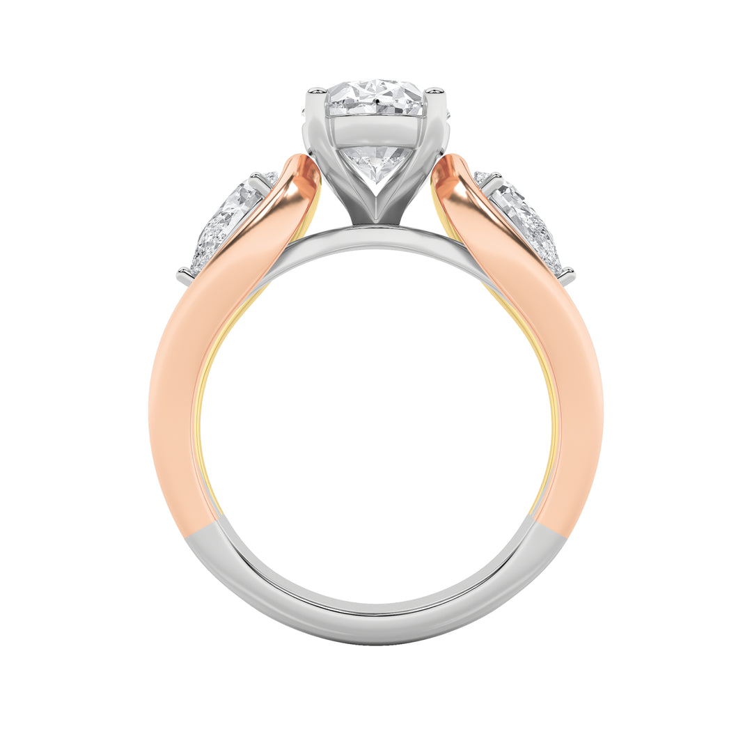 3Cttw Oval Shaped Lab Grown Diamond (F/VS) Tri Color Solitaire Engagement Ring in 14K Gold
