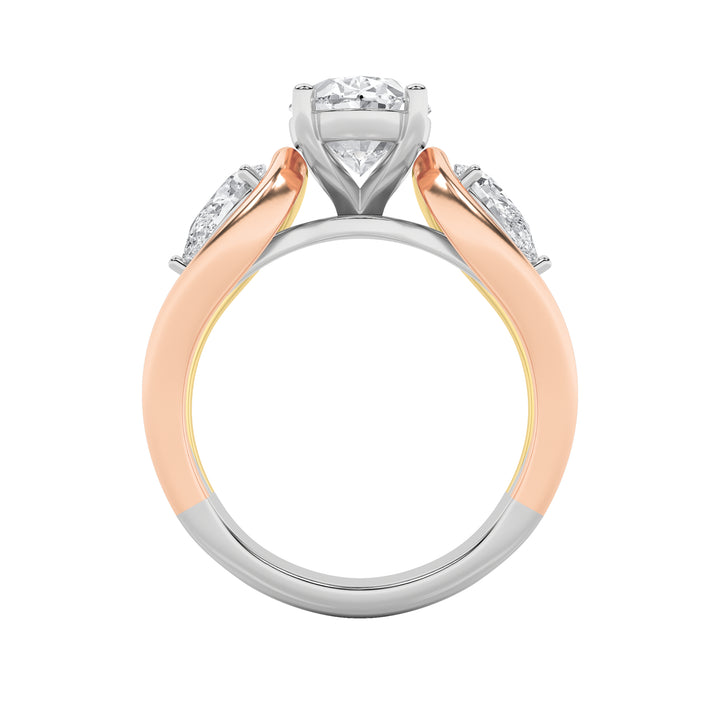 3Cttw Oval Shaped Lab Grown Diamond (F/VS) Tri Color Solitaire Engagement Ring in 14K Gold