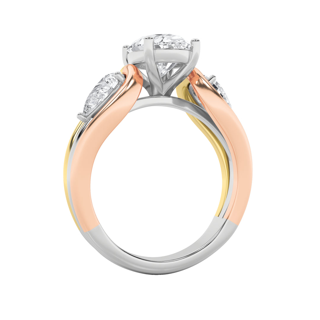 3Cttw Oval Shaped Lab Grown Diamond (F/VS) Tri Color Solitaire Engagement Ring in 14K Gold