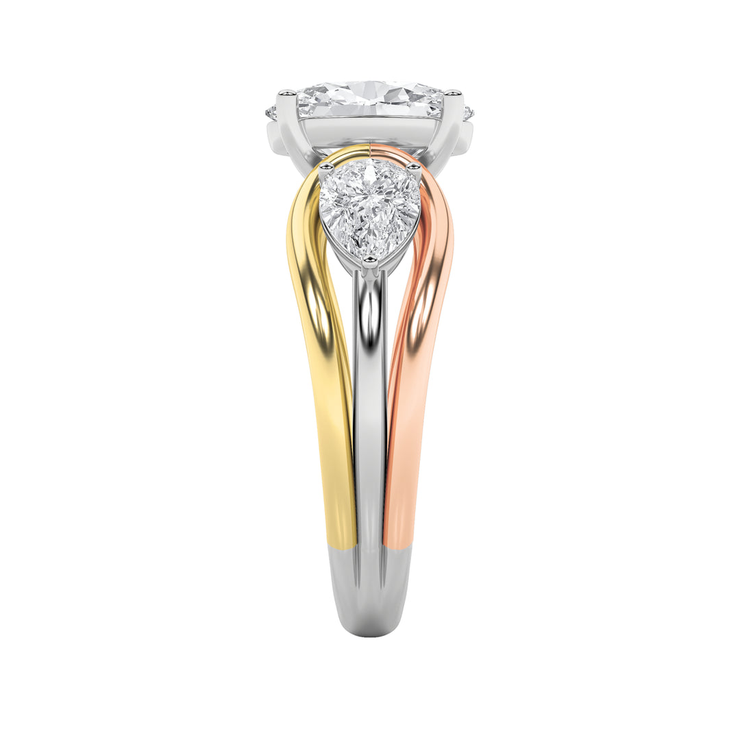 3Cttw Oval Shaped Lab Grown Diamond (F/VS) Tri Color Solitaire Engagement Ring in 14K Gold