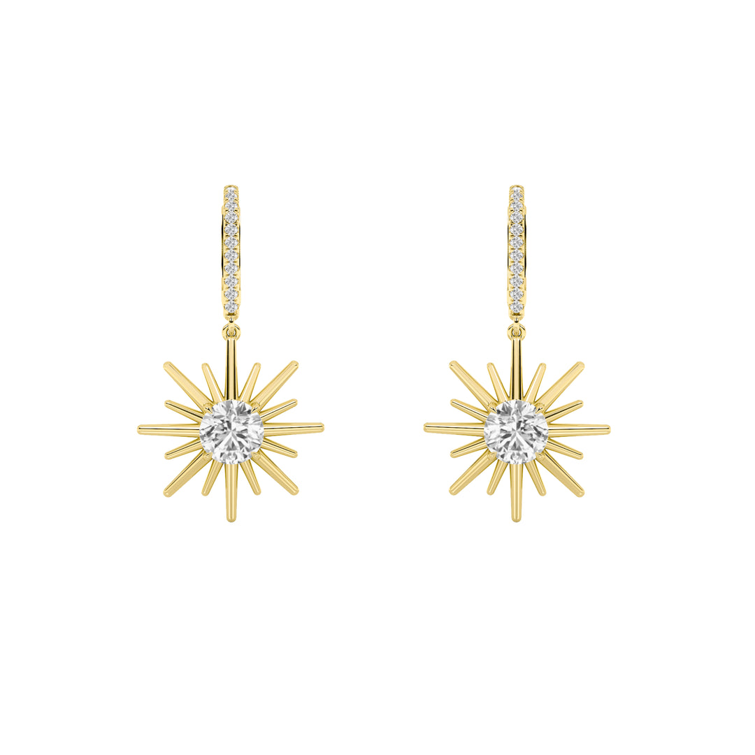2Cttw Round Shaped Lab Grown Diamond (F/VS) Dangle Earrings in 14K Gold