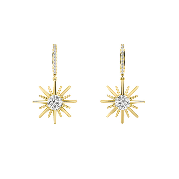 2Cttw Round Shaped Lab Grown Diamond (F/VS) Dangle Earrings in 14K Gold