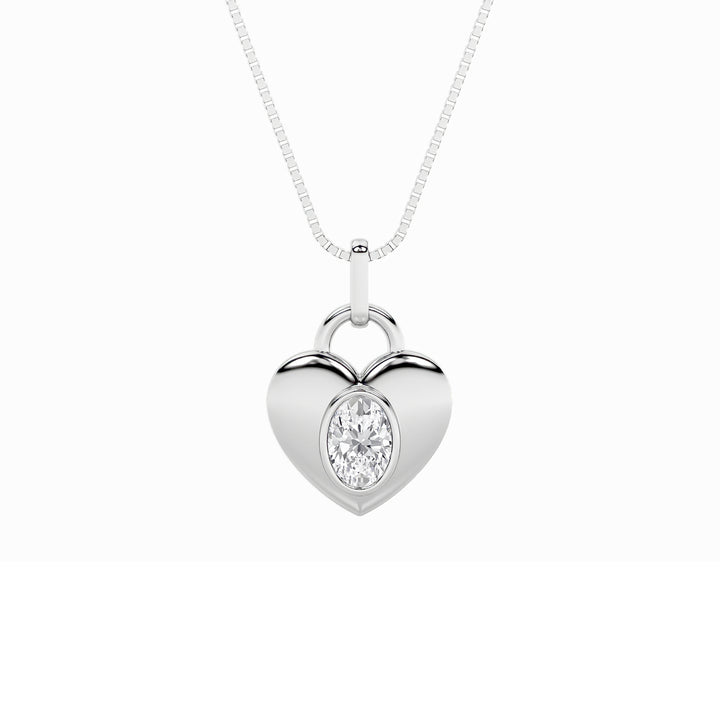 1Cttw Oval Shaped Lab Grown Diamond (F/VS) Heart Pendant in 14K  White Gold