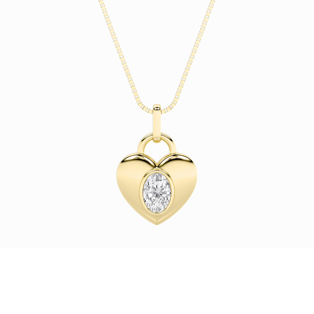 1Cttw Oval Shaped Lab Grown Diamond (F/VS) Heart Pendant in 14K Yellow Gold