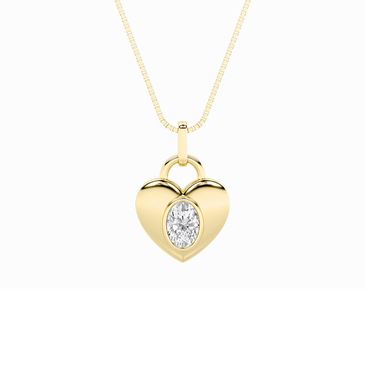 1Cttw Oval Shaped Lab Grown Diamond (F/VS) Heart Pendant in 14K Yellow Gold