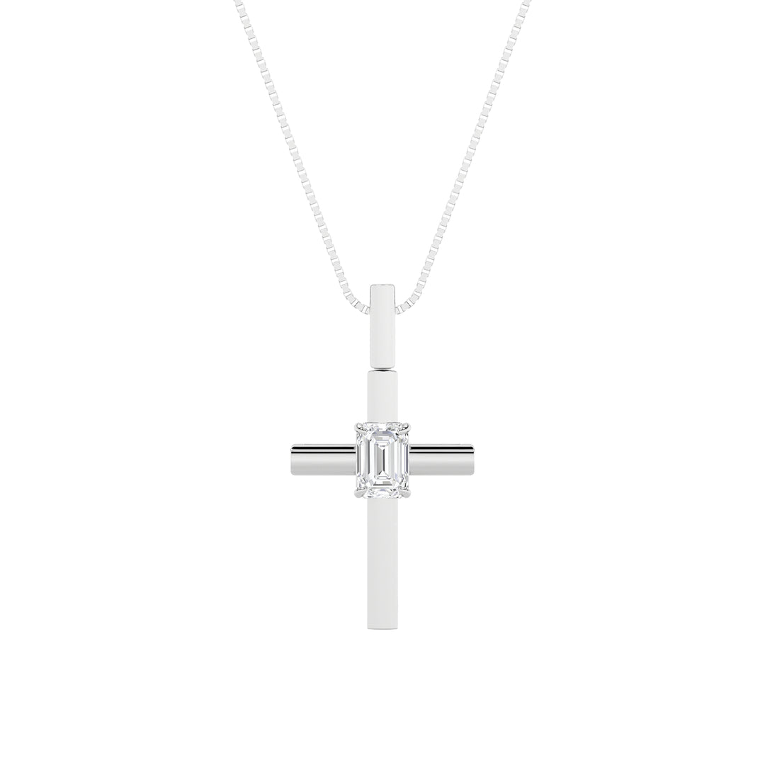 0.5CTW Emerald Shaped Lab Grown Diamond (F/VS) Cross Pendant in 14K Gold