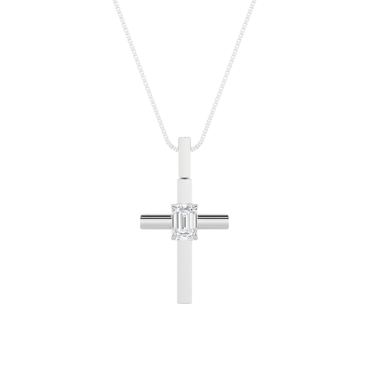 0.5CTW Emerald Shaped Lab Grown Diamond (F/VS) Cross Pendant in 14K Gold