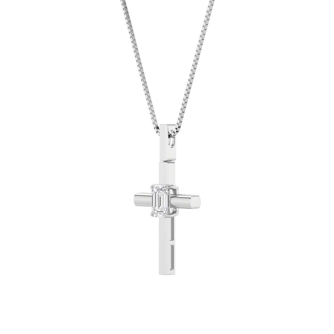 0.5CTW Emerald Shaped Lab Grown Diamond (F/VS) Cross Pendant in 14K Gold