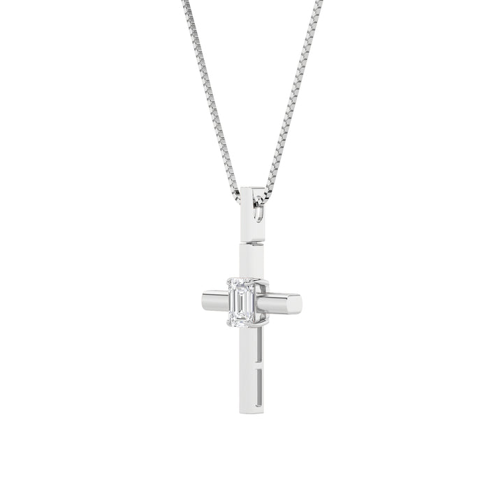0.5CTW Emerald Shaped Lab Grown Diamond (F/VS) Cross Pendant in 14K Gold