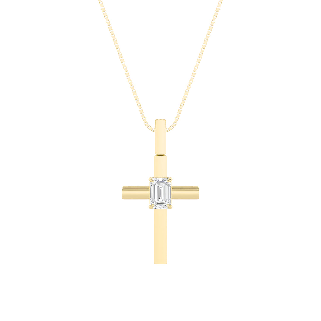 0.5CTW Emerald Shaped Lab Grown Diamond (F/VS) Cross Pendant in 14K Gold