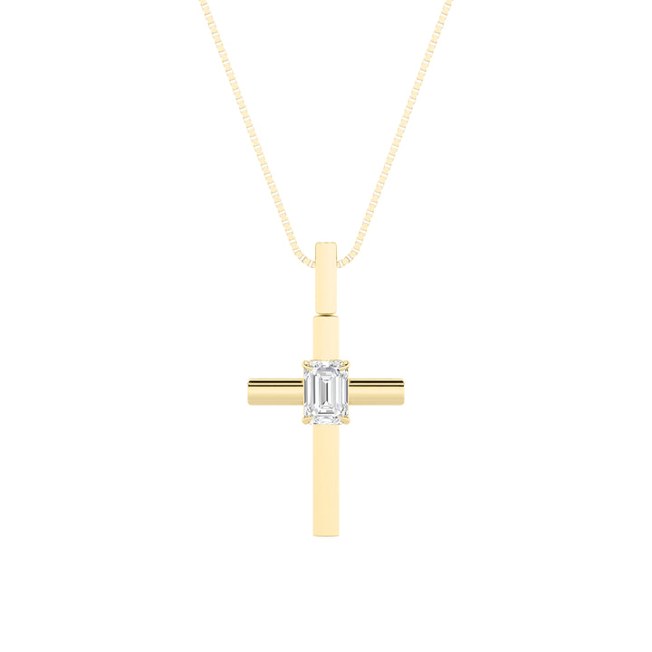 0.5CTW Emerald Shaped Lab Grown Diamond (F/VS) Cross Pendant in 14K Gold