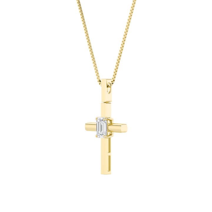 0.5CTW Emerald Shaped Lab Grown Diamond (F/VS) Cross Pendant in 14K Gold
