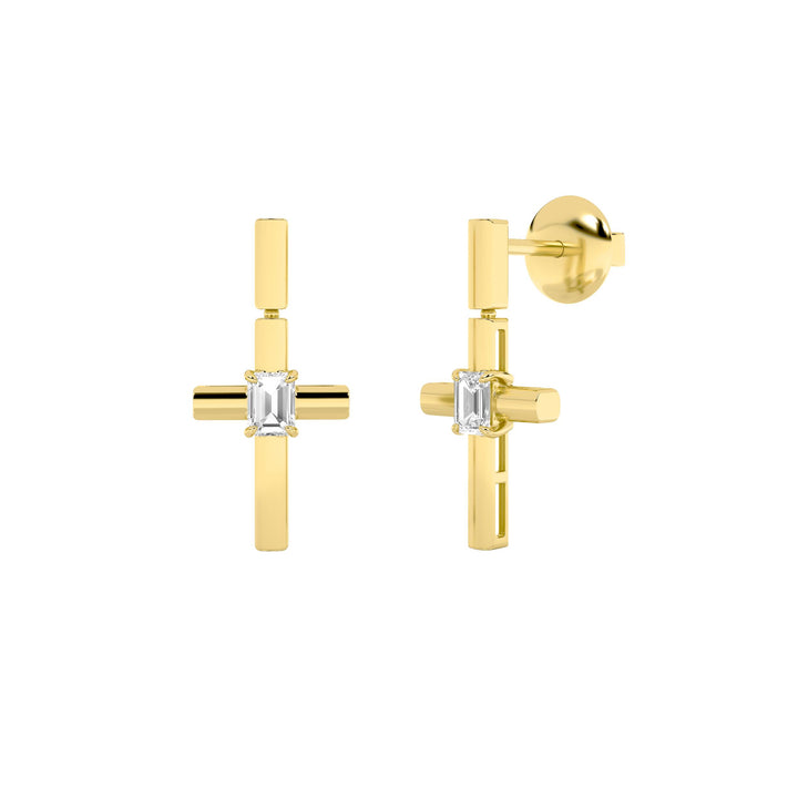 0.5Cttw Emerald Shaped Lab Grown Diamond (F/VS) Cross Earrings in 14K Gold