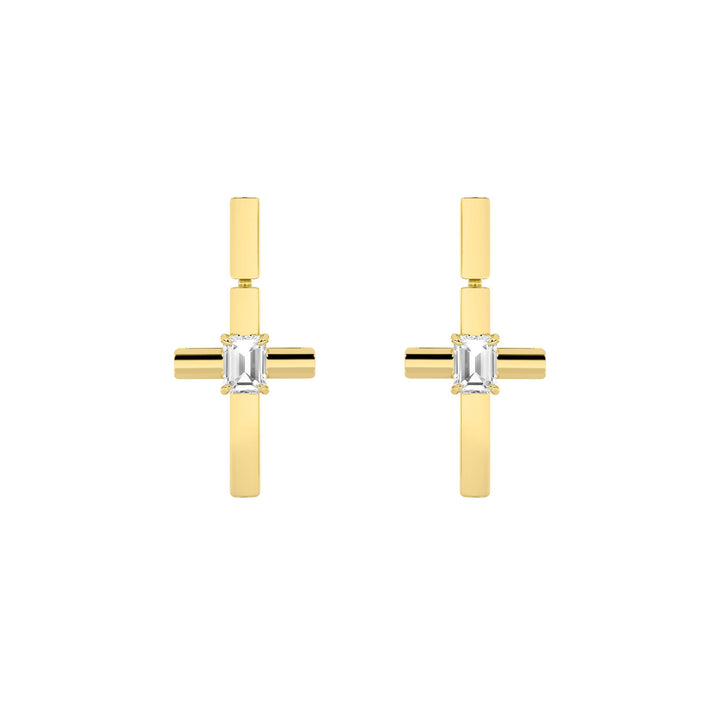 0.5Cttw Emerald Shaped Lab Grown Diamond (F/VS) Cross Earrings in 14K Gold