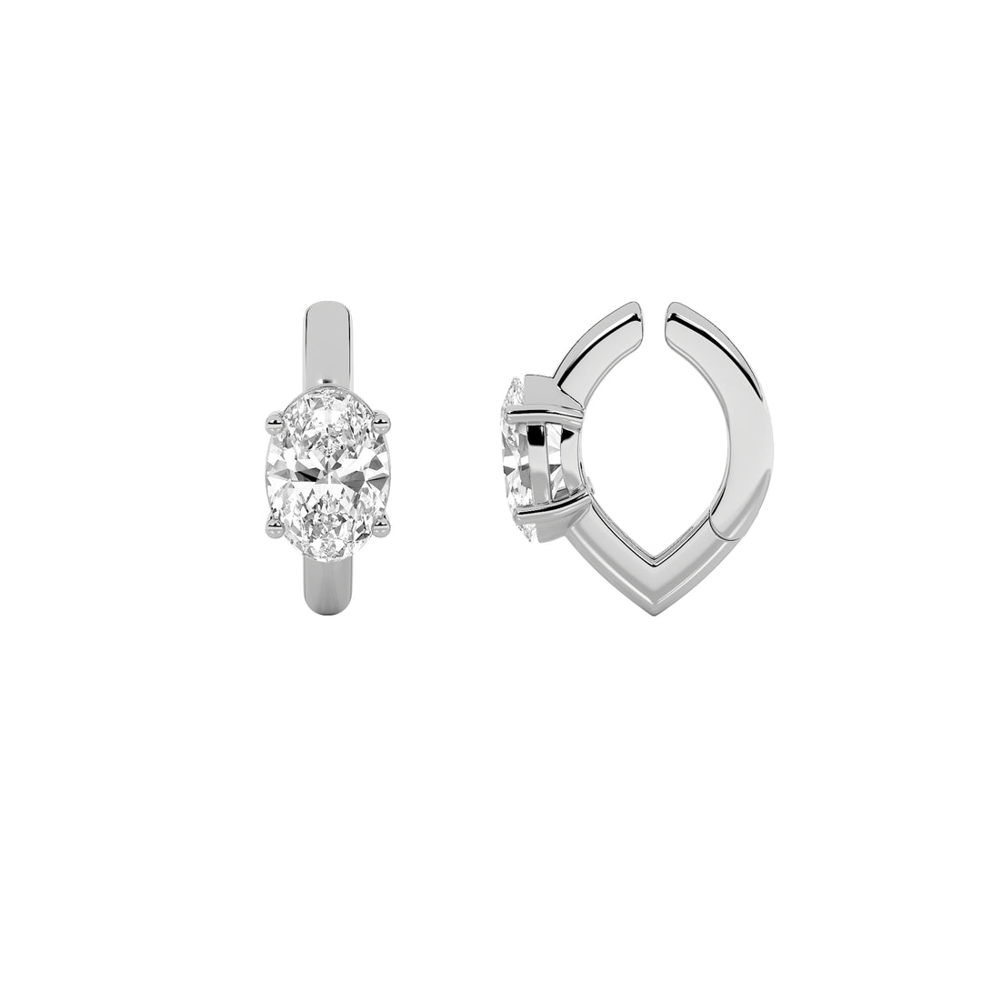 0.5CTW Oval Shaped Lab Grown Diamond (F/VS) Huggie Cuff Half Pair Earrings in 14K Gold
