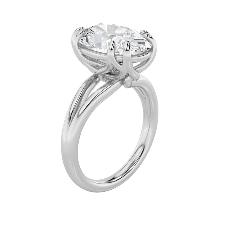 5Cttw Oval Shaped Lab Grown Diamond (F/VS) Bold Split Shank Solitaire Engagement Ring in 14K Gold