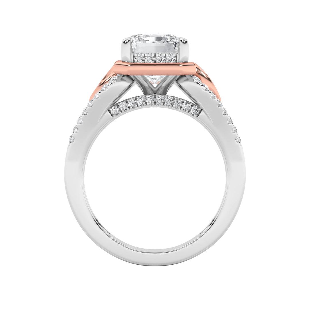 4.25Cttw Emerald Shaped Lab Grown Diamond (F/VS) Bold Accented Two Tone Engagement Ring in 14K Gold