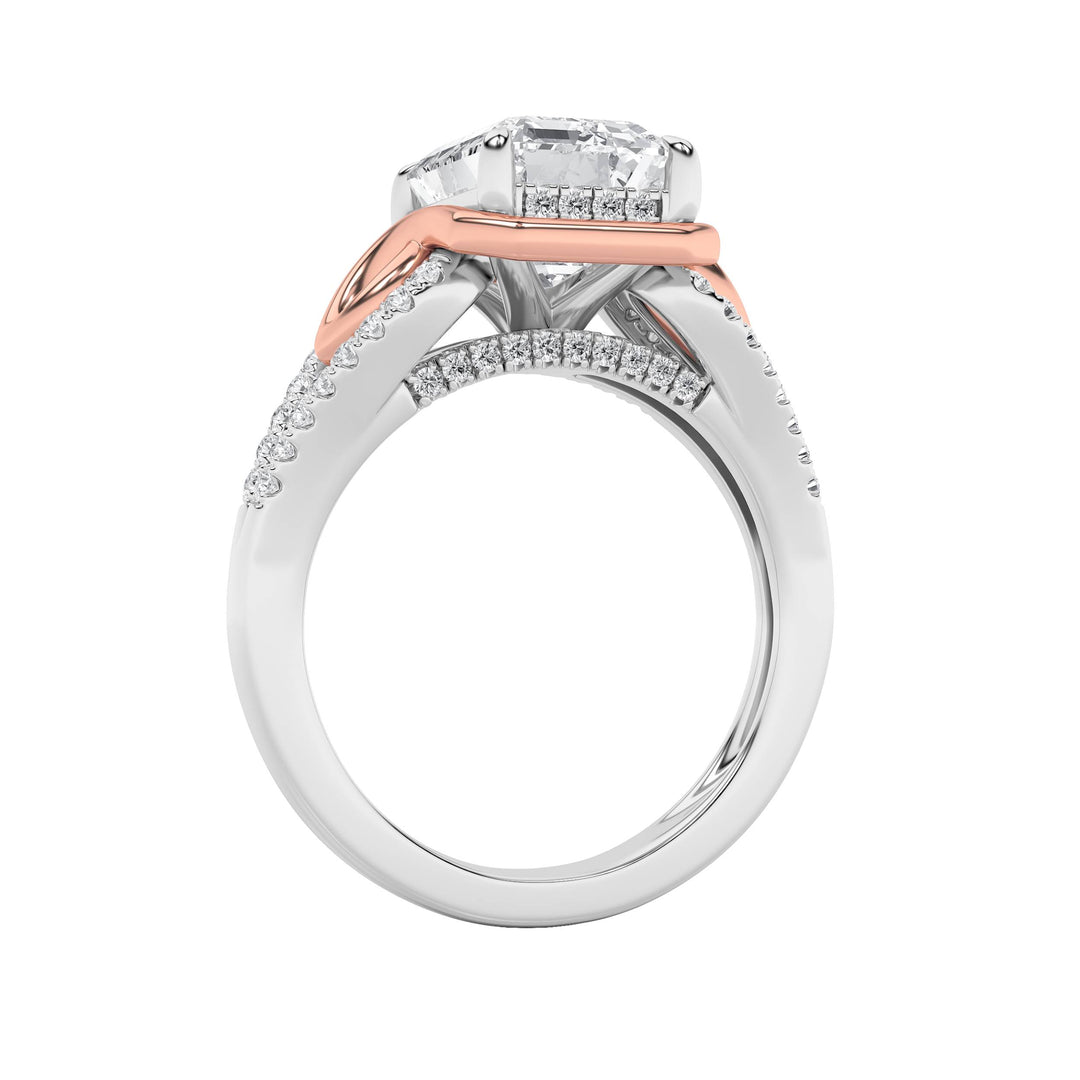 4.25Cttw Emerald Shaped Lab Grown Diamond (F/VS) Bold Accented Two Tone Engagement Ring in 14K Gold