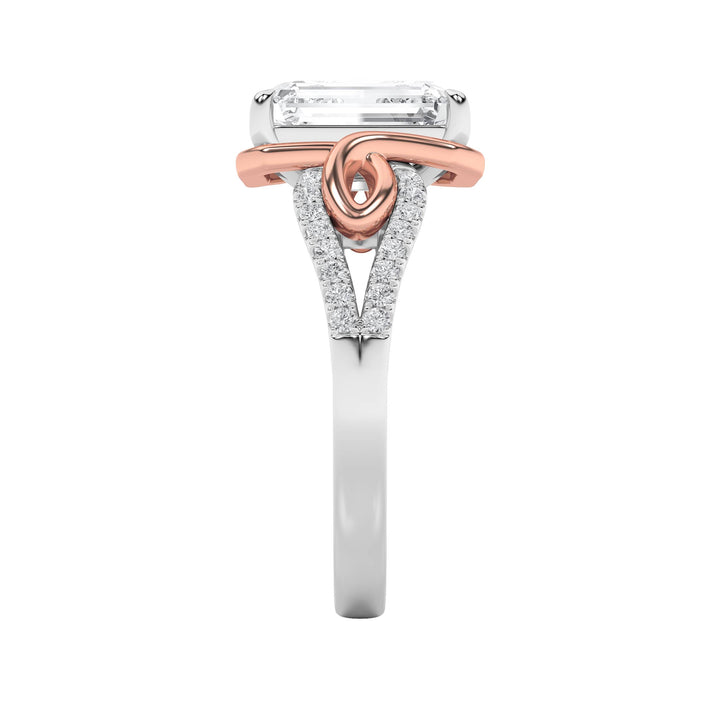 4.25Cttw Emerald Shaped Lab Grown Diamond (F/VS) Bold Accented Two Tone Engagement Ring in 14K Gold