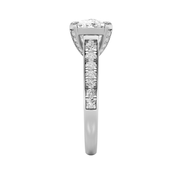 4.5Cttw Elongated Cushion Shaped Lab Grown Diamond (F/VS) Bold Accented East West Set Engagement Ring in 14K Gold