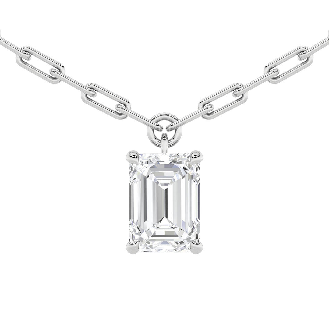 2CTW Emerald Shaped Lab Grown Diamond (F/VS) Strata Chic Collection Necklace in 14K Gold