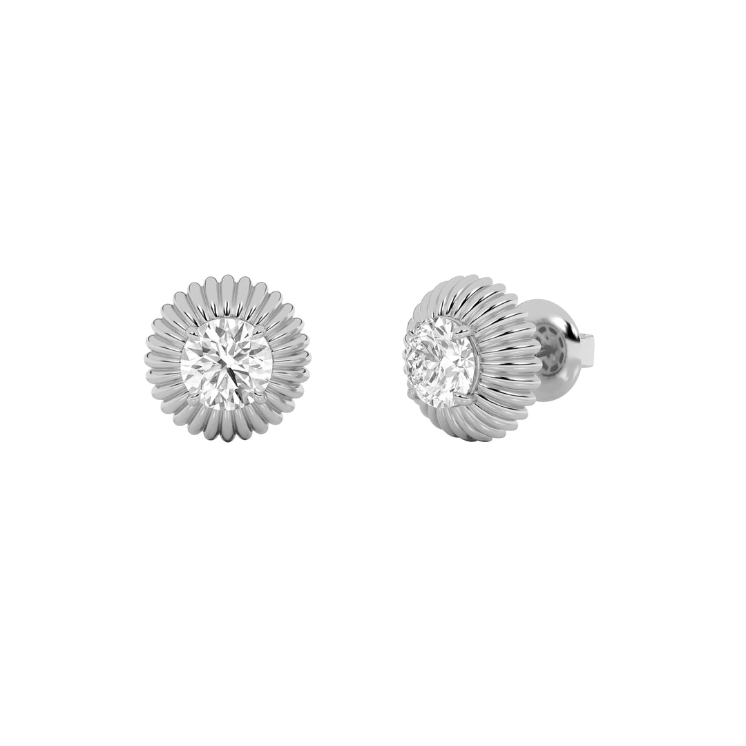 2Cttw Round Shaped Lab Grown Diamond (F/VVS) Vintage Inspired Stud Earrings in 14K Gold