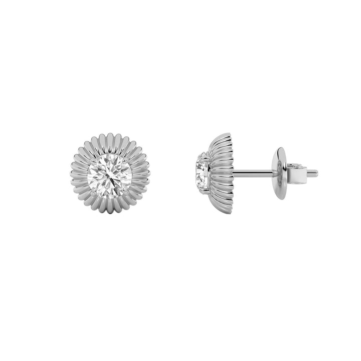 2Cttw Round Shaped Lab Grown Diamond (F/VVS) Vintage Inspired Stud Earrings in 14K Gold