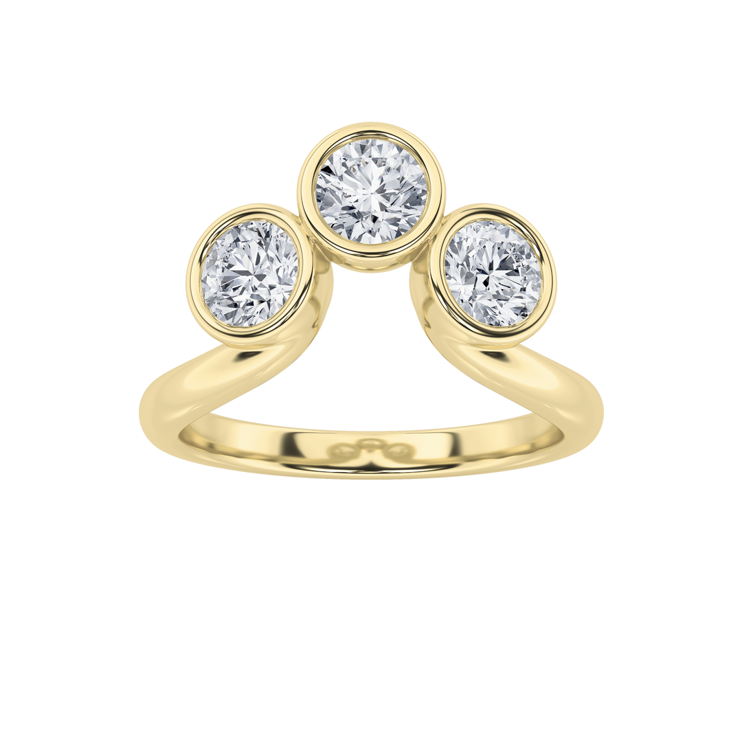 14KY 1ct Lab Diamond Three-Stone Ring Sz 7