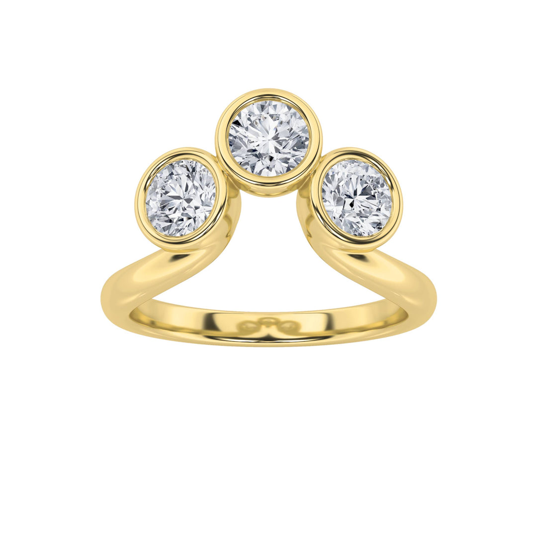 1CTW Round Shaped Lab Grown Diamond (F/VS) Three Stone Ring in 14K Gold