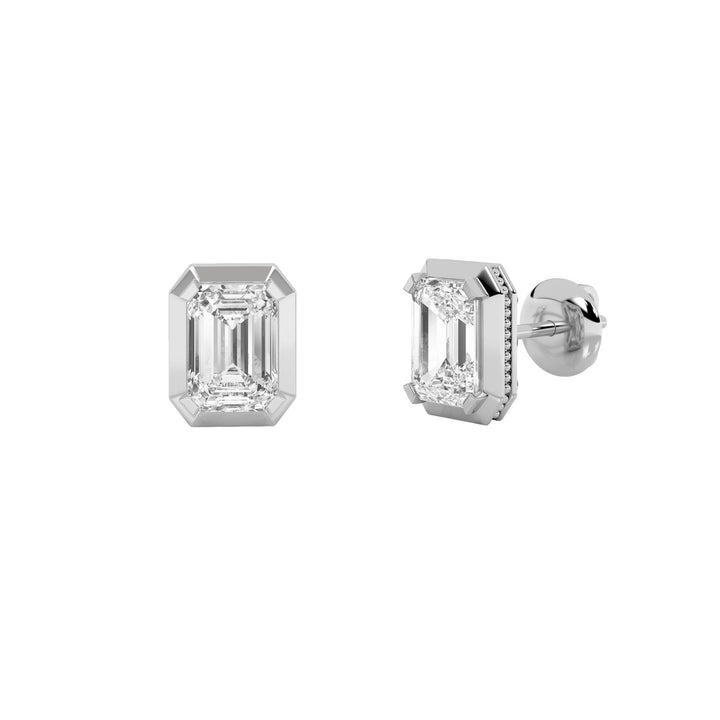 3Cttw Emerald Shaped Lab Grown Diamond (F/VS) SudEarrings in 14K Gold