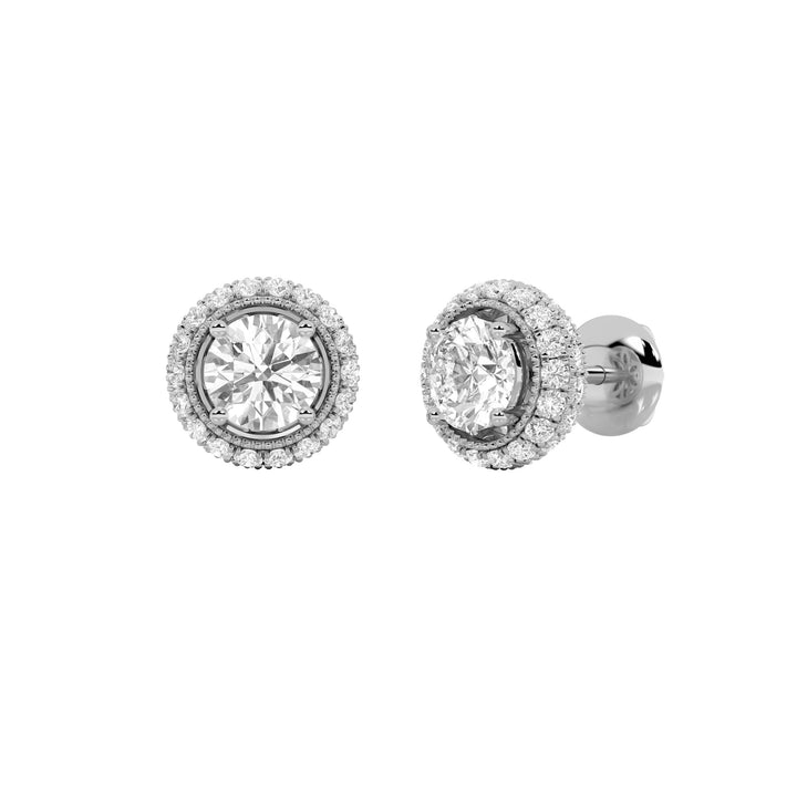 2CTW Round Shaped Lab Grown Diamond (F/VS) Stud Earrings in 14K Gold