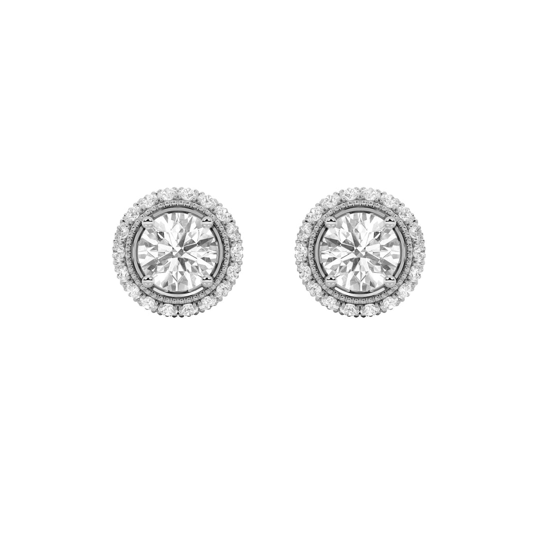 2CTW Round Shaped Lab Grown Diamond (F/VS) Stud Earrings in 14K Gold