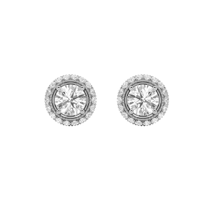 2CTW Round Shaped Lab Grown Diamond (F/VS) Stud Earrings in 14K Gold