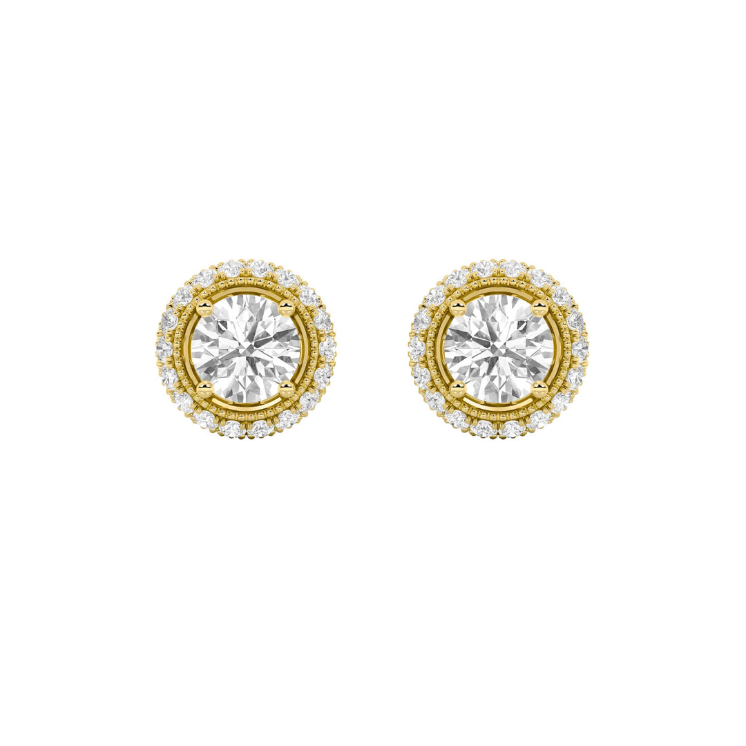 2CTW Round Shaped Lab Grown Diamond (F/VS) Stud Earrings in 14K Gold