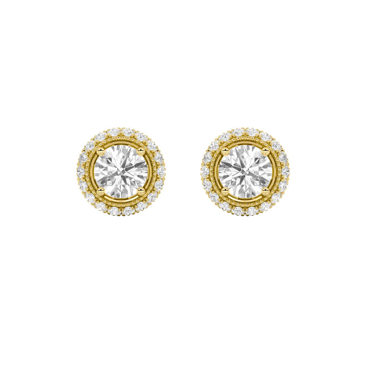 2CTW Round Shaped Lab Grown Diamond (F/VS) Stud Earrings in 14K Gold