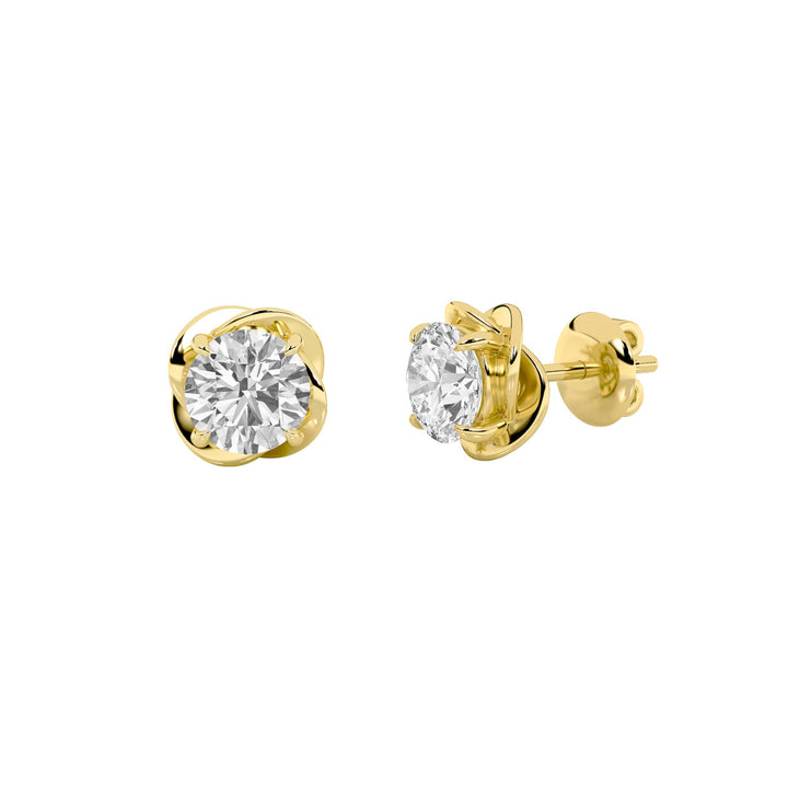 2CTW Round Shaped Lab Grown Diamond (F/VS) Stud Earrings in 14K Gold