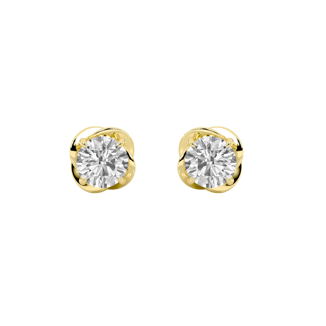 2CTW Round Shaped Lab Grown Diamond (F/VS) Stud Earrings in 14K Gold