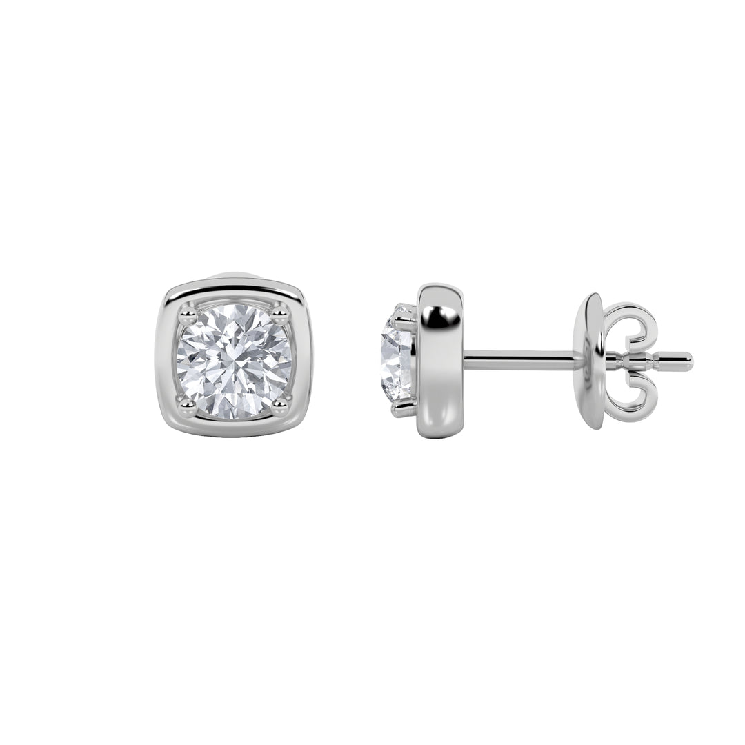 2CTW Round Shaped Lab Grown Diamond (F/VS) Stud Earrings in 14K Gold