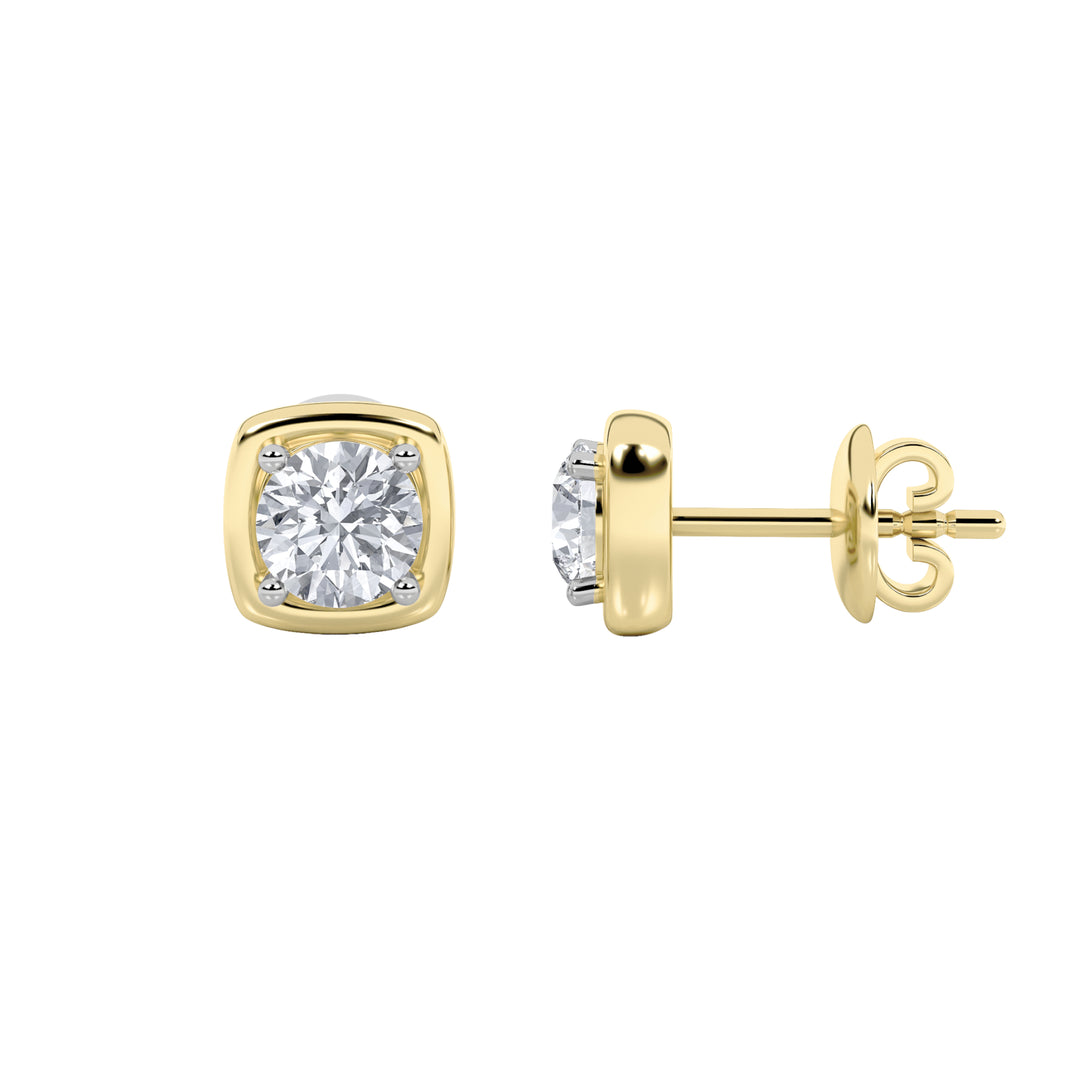 2CTW Round Shaped Lab Grown Diamond (F/VS) Stud Earrings in 14K Gold