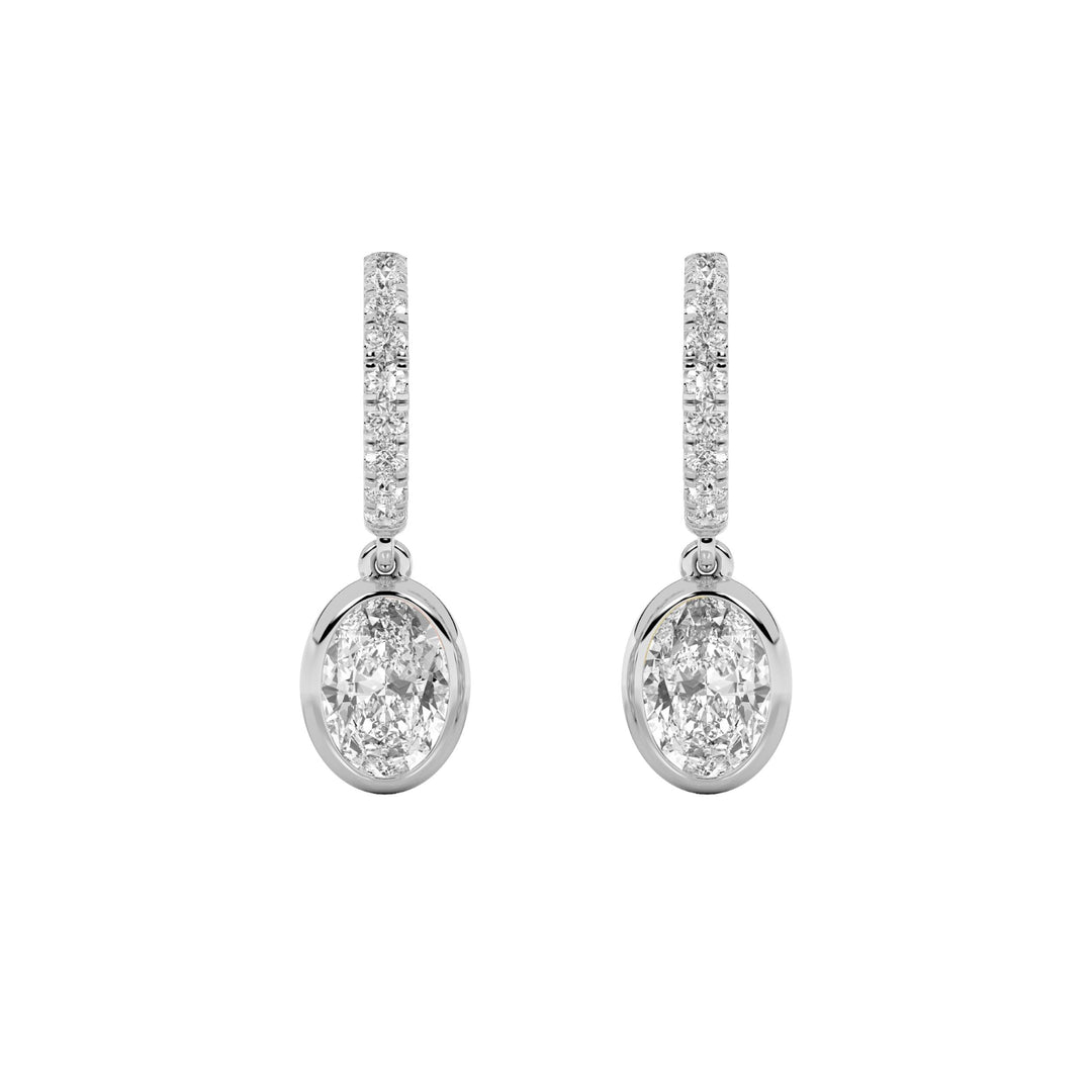 2CTW Oval Shaped Lab Grown Diamond (F/VS) Dangle Earrings in 14K Gold