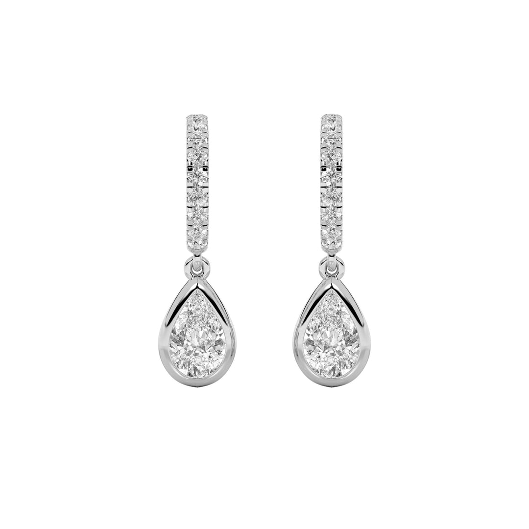 2CTW Pear Shaped Lab Grown Diamond (F/VS) Dangle Earrings in 14K Gold