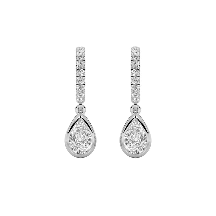2CTW Pear Shaped Lab Grown Diamond (F/VS) Dangle Earrings in 14K Gold