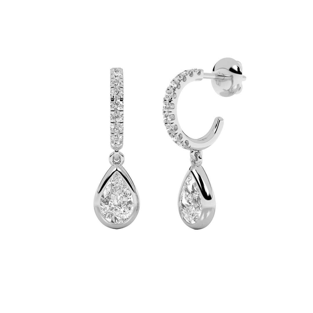 2CTW Pear Shaped Lab Grown Diamond (F/VS) Dangle Earrings in 14K Gold