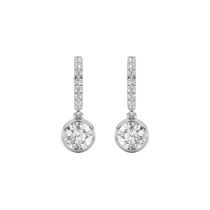 2CTW Round Shaped Lab Grown Diamond (F/VS) Dangle Earrings in 14K Gold