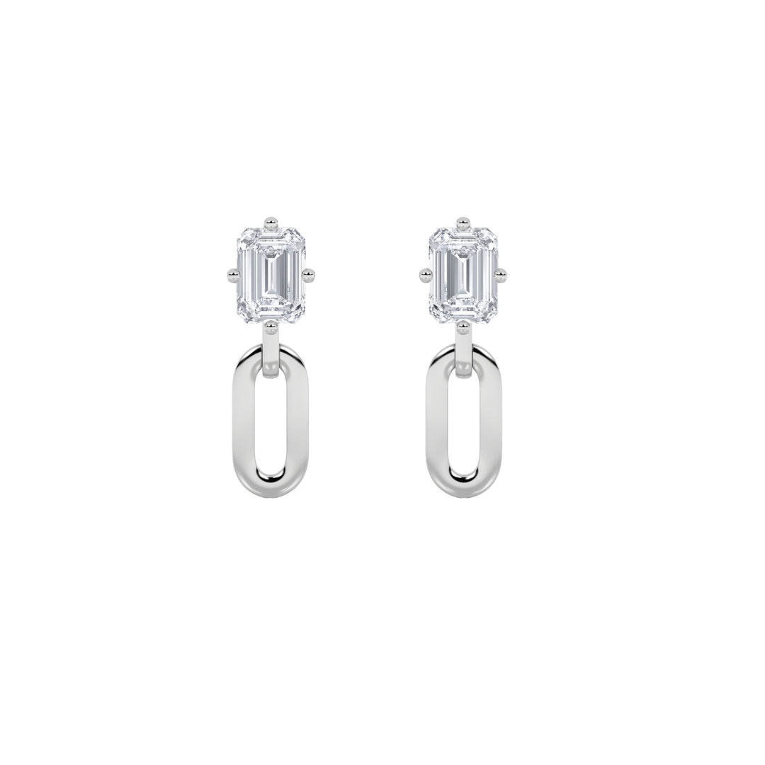 1CTW Emerald Shaped Lab Grown Diamond (F/VS) Paperclip Dangle Earrings in 14K White Gold