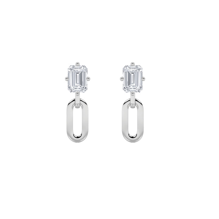 1CTW Emerald Shaped Lab Grown Diamond (F/VS) Paperclip Dangle Earrings in 14K White Gold