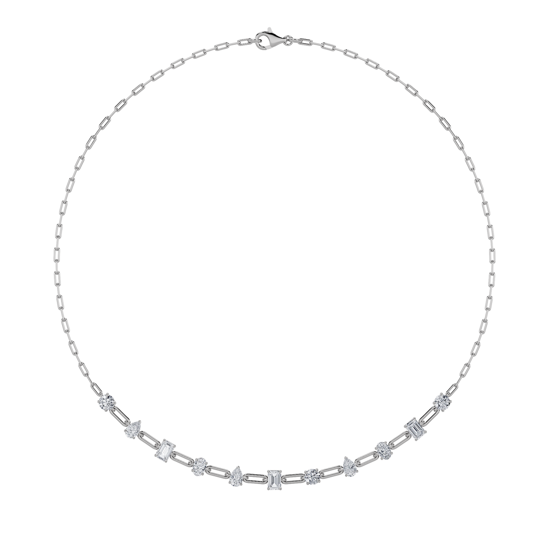 4Cttw Emerald, Pear, Oval and Round Shaped Lab Grown Diamond (F/VS) Station Necklace in 14K Gold