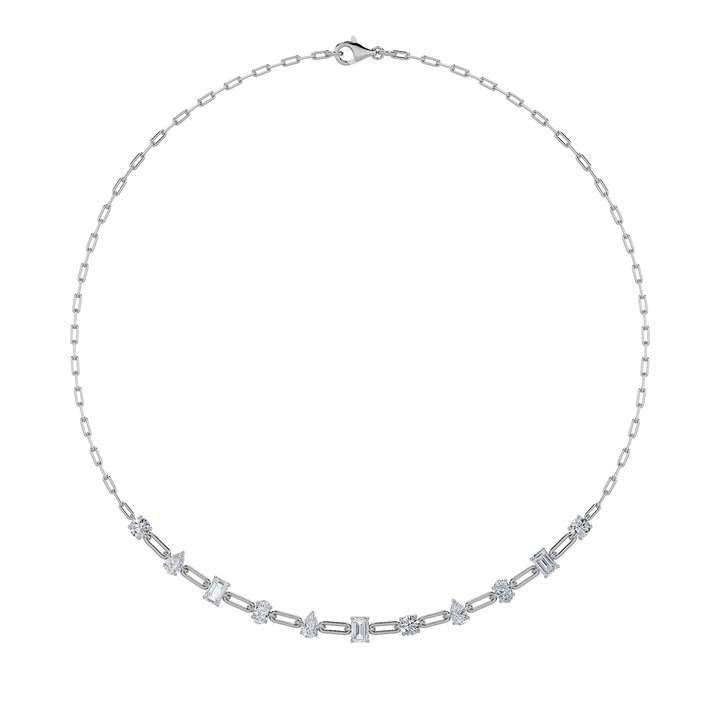 4Cttw Emerald, Pear, Oval and Round Shaped Lab Grown Diamond (F/VS) Station Necklace in 14K Gold
